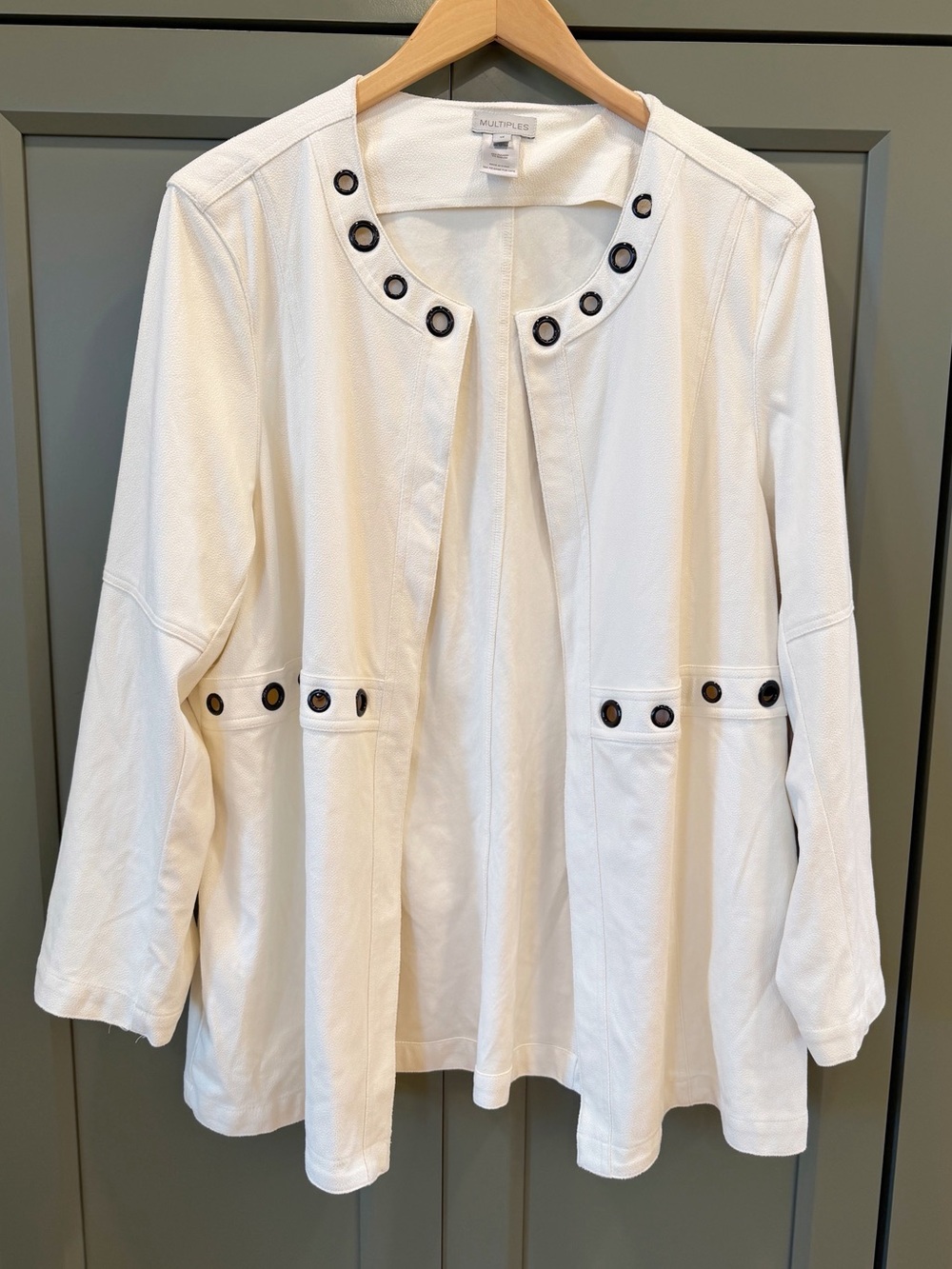 Multiples Cream Open-Front Eyelet Blazer